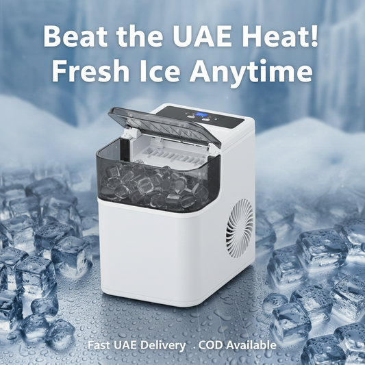 Portable Ice Maker Machine – 12KG/24H, Ice in 6–8 Minutes, Self-Cleaning, No Plumbing | 220–240V UAE Plug